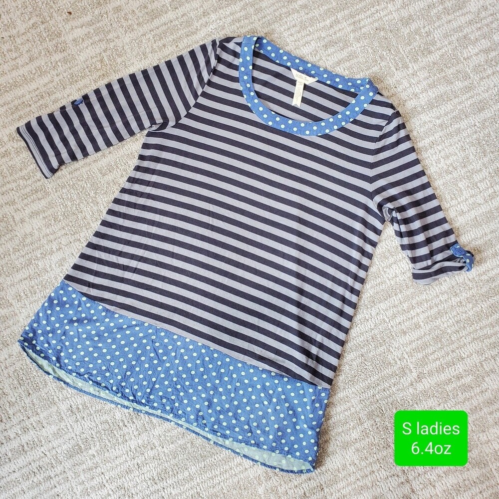 Matilda Jane women's stripe polk-a-dot roll sleeve high low tunic top size S